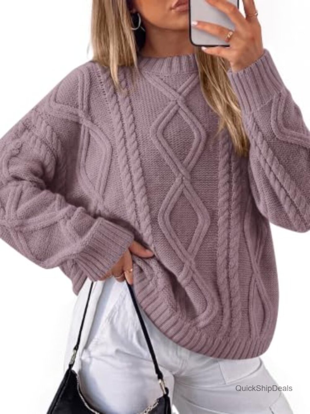 Oversized Cable Knit Sweater Chunky Pullover Fall Winter